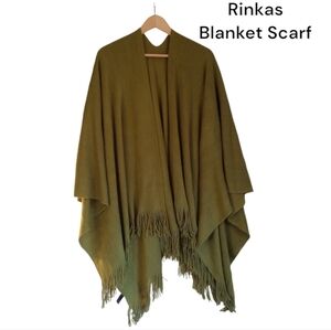 RINKA Blanket Scarf Women's Green Poncho Soft Warm Cozy Fringe Cape